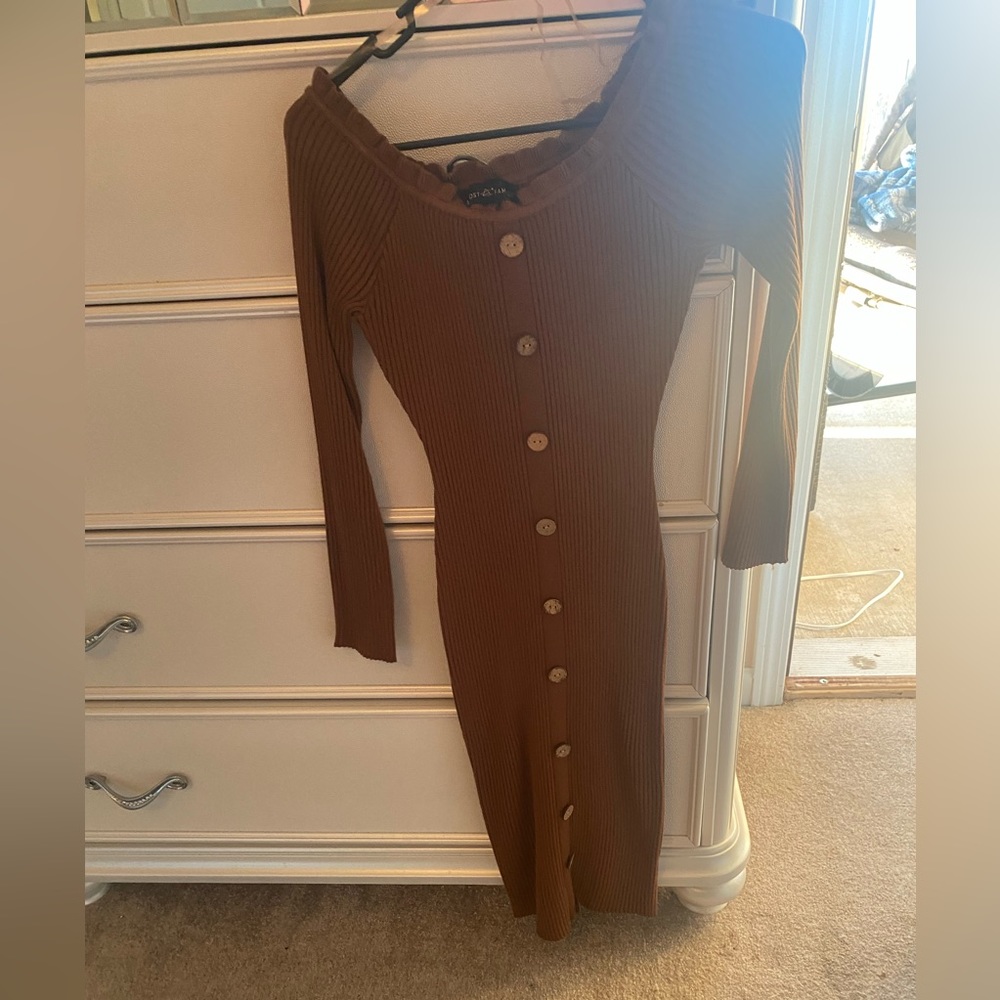 Brown stretchy waffle knit dress